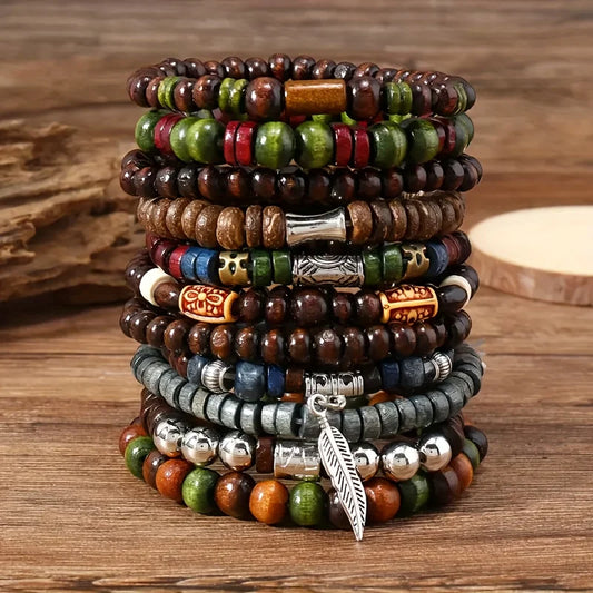10pcs Vintage Bohemia Men's Bracelets - Fashion Stylish Leaves