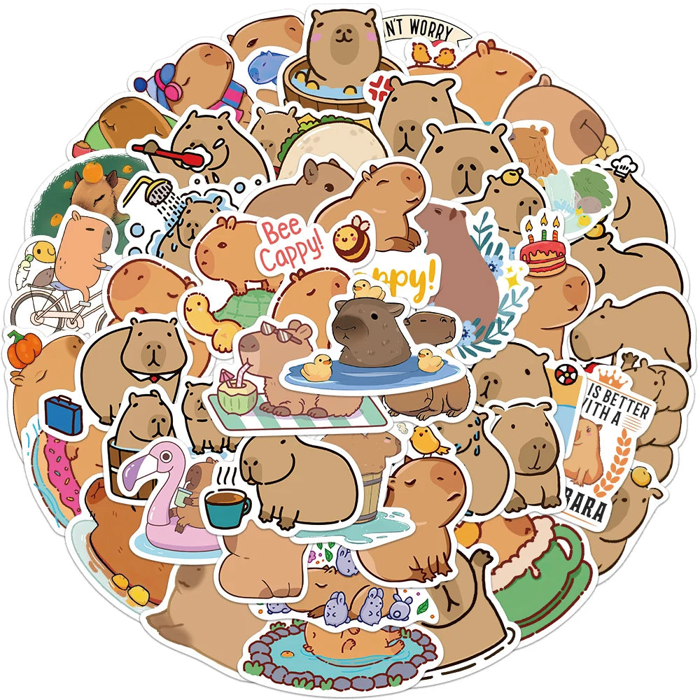 50PCS Cute Capybara Animal Stickers Car Motorcycle Travel Luggage