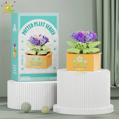 HUIQIBAO MOC Flower Succulent Potted Model Building Block DIY Eternal