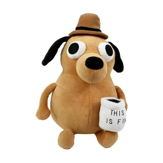 This Is Fine Meme Animal Coffee Dog Plush Toy Soft Stuffed Doll Kids