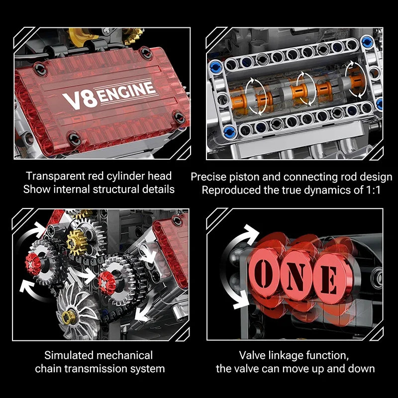 Brick V8 Engine Motorized Simulation Model Electrically Drive Building