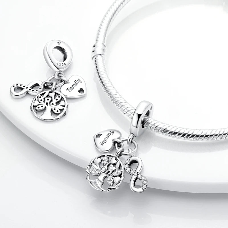 Charms Beads 925 Sterling Silver Tree of Life Peach Heart Sweet Love