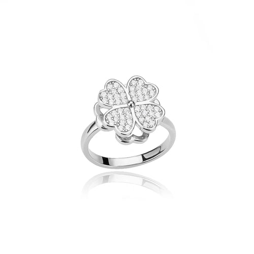 Spinner Zircon Heart Four Leaf Clover Rings For Women Stainless Steel