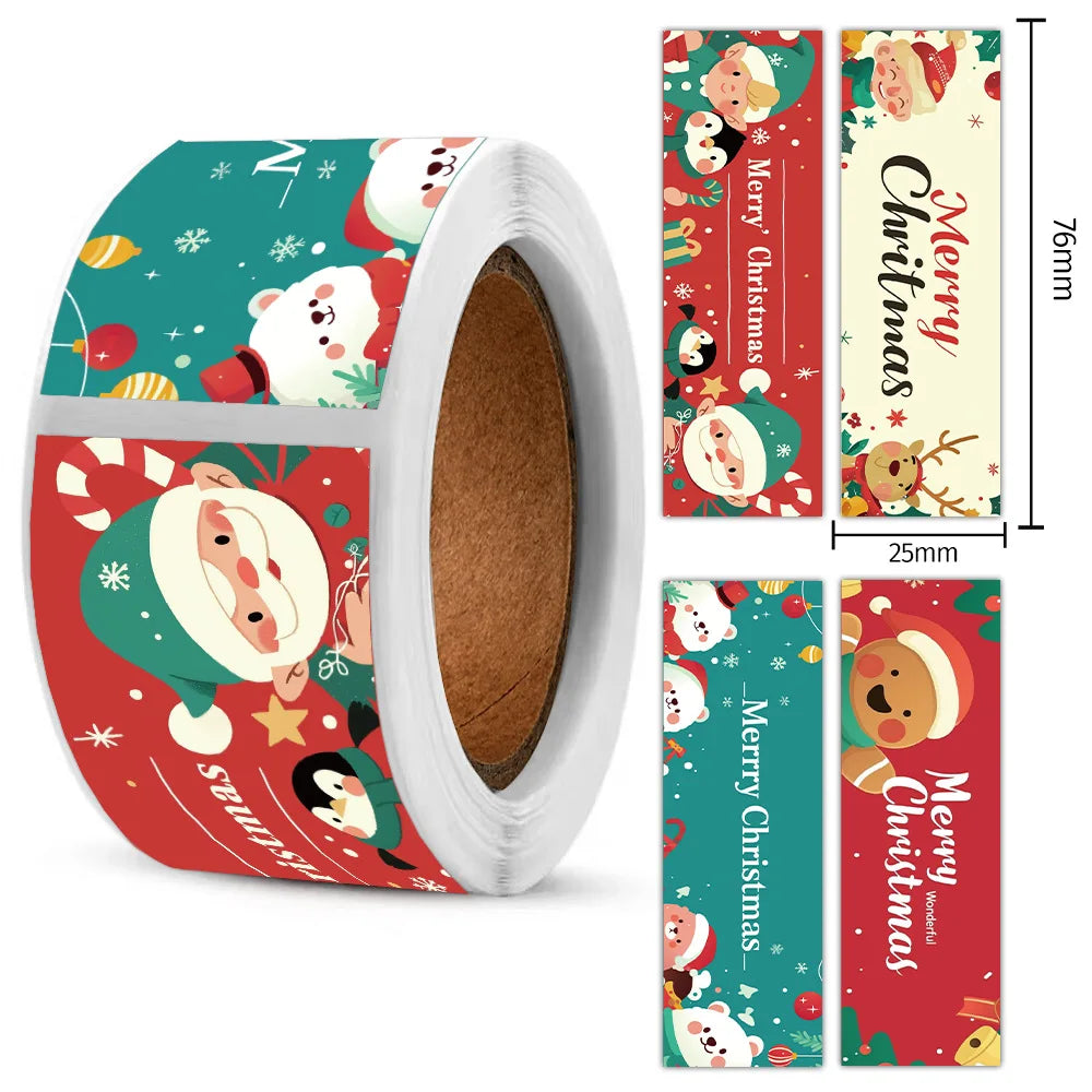 120pcs Christmas Stickers Roll - Cute Santa Polar Bear, Merry