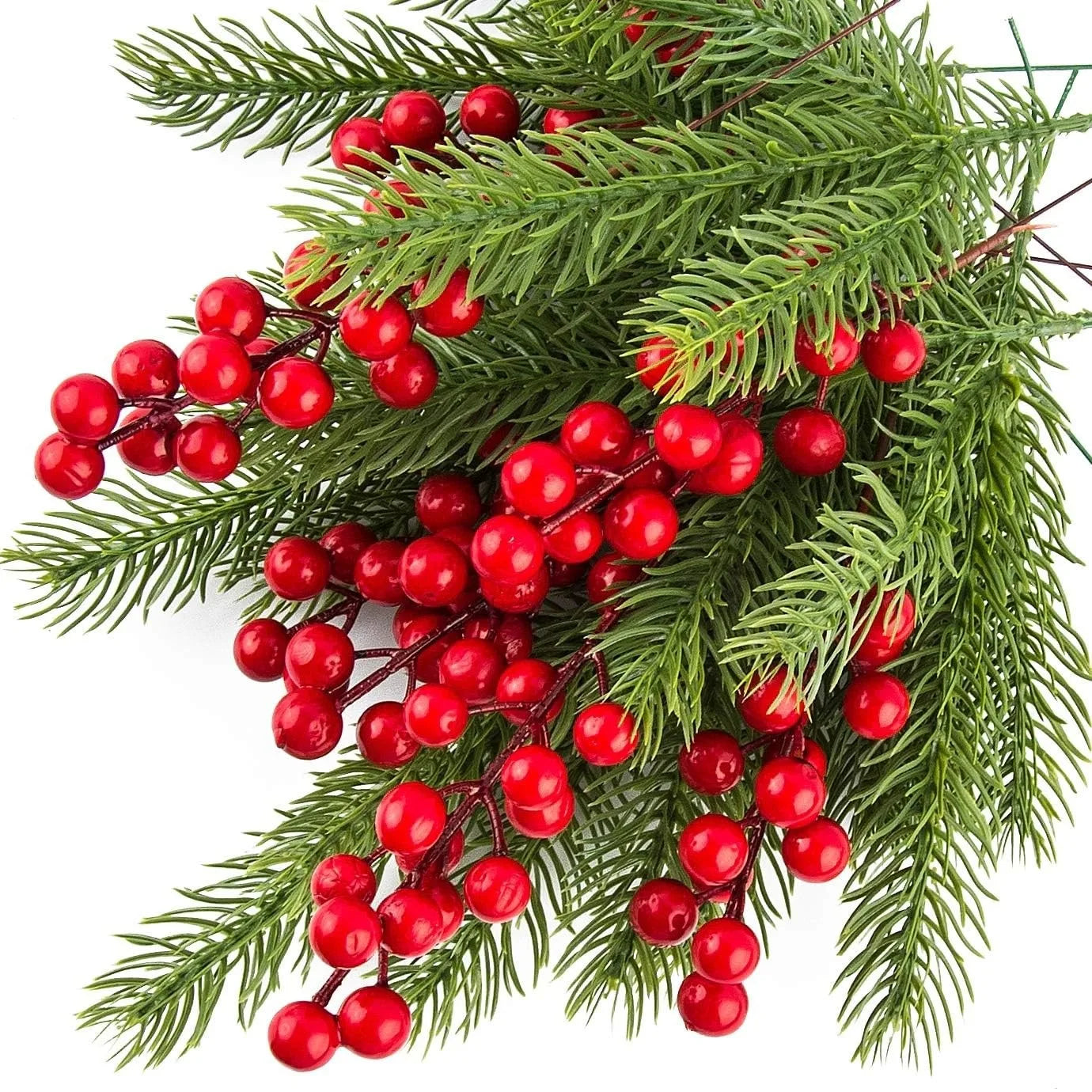 10Pcs Christmas Decoration Artificial Pine Branches Holly Berries Red