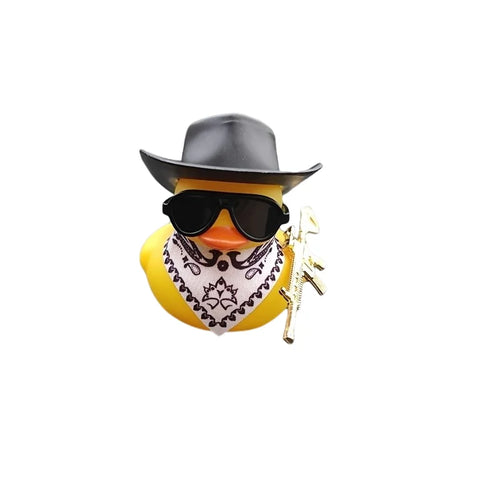1PC Cute Black Cowboy Hat and Rifle Decor Little Yellow Duck Car