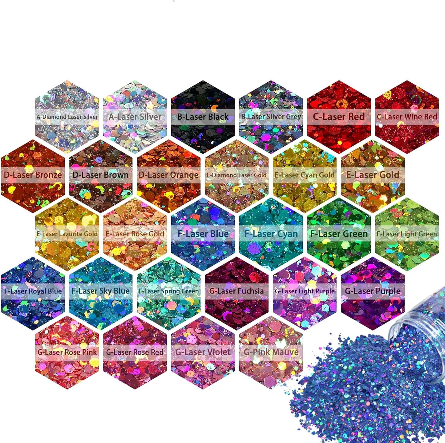 1Bottle Holographic Chunky Glitter 80g Craft Glitter Powder Mixed