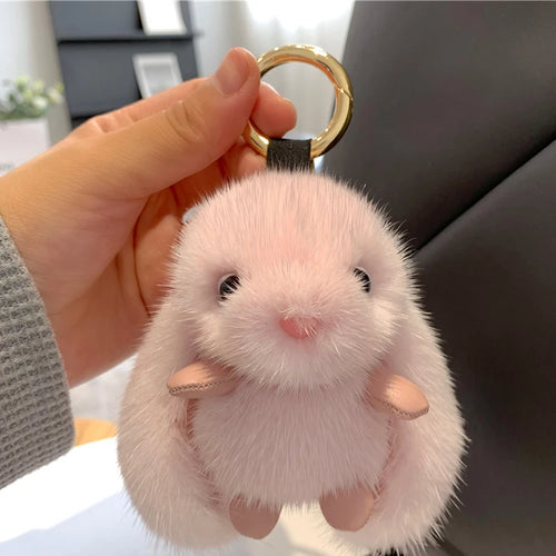 ZAKOL 15cm Fluffy Rabbit Fur Pompon Bunny Keychain Soft Cute Rabbit