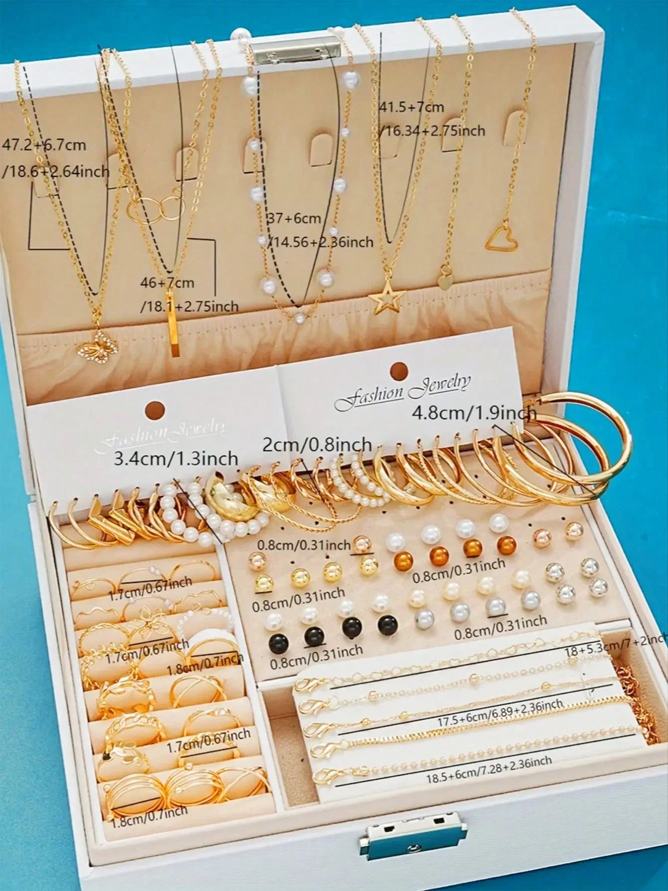 86pcs/Set Elegant Pearl Earrings Multi-Layered Necklace Ear Studs