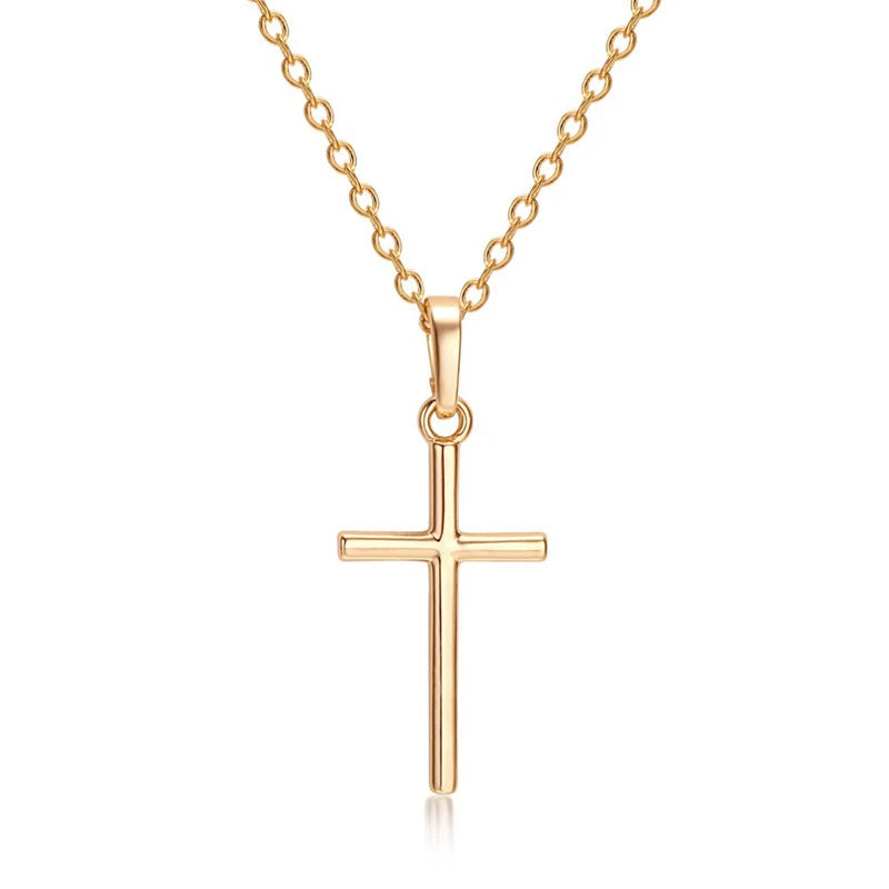 Fashion Christian Jesus Cross Necklaces Silver Color Long Chain Simple