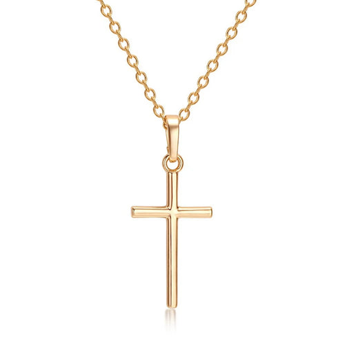 Fashion Christian Jesus Cross Necklaces Silver Color Long Chain Simple