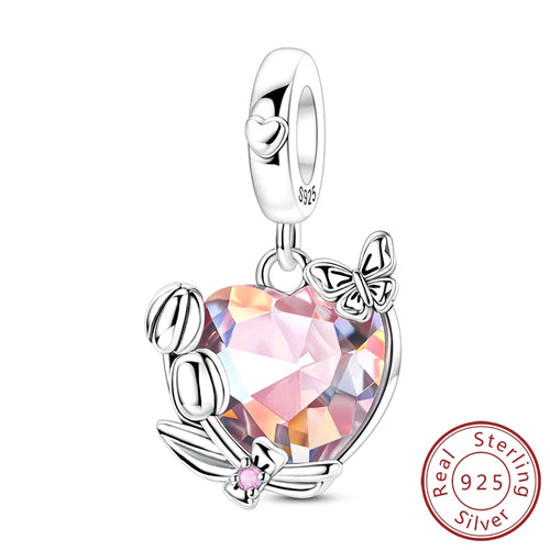 Original 925 Sterling Silver Heart Love Charms Beads Pendant Fit