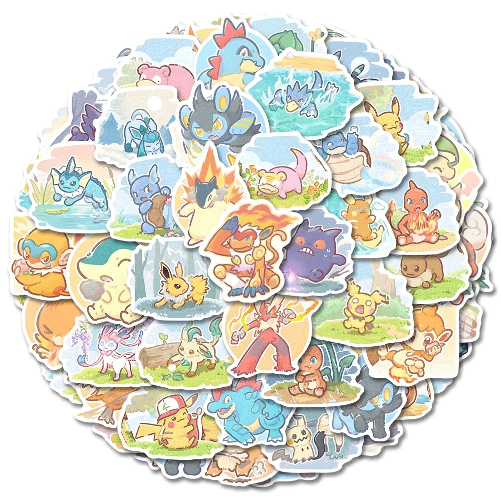 63pcs Pokemon Anime Stickers Pikachu Laptop Skateboard Suitcase Kawaii