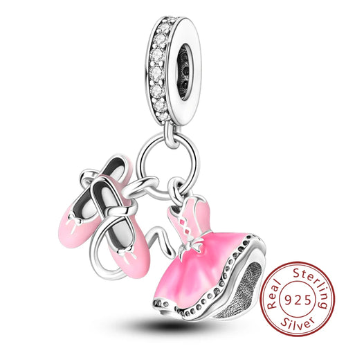 Fit Original 925 Sterling Silver Charms Beads Bow Perfume Bottle Pink