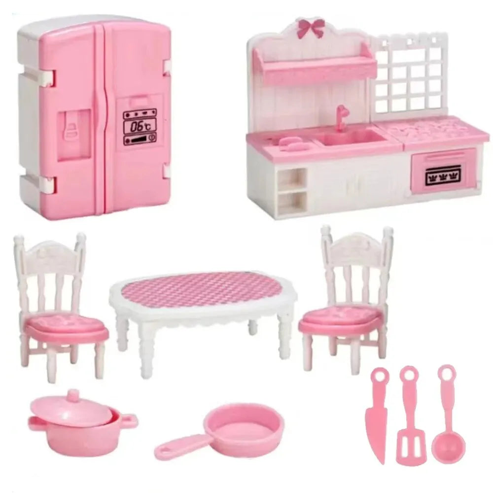 Hot Sale Cute Kawaii Pink 10 Items/Lot Miniature Dollhouse Furniture
