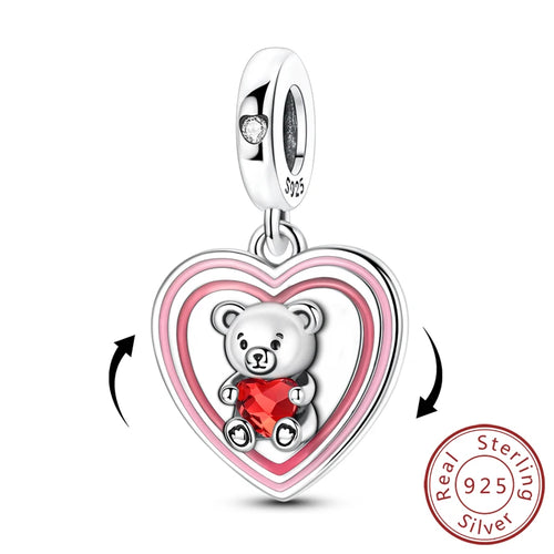 Original 925 Sterling Silver Heart Love Charms Beads Pendant Fit