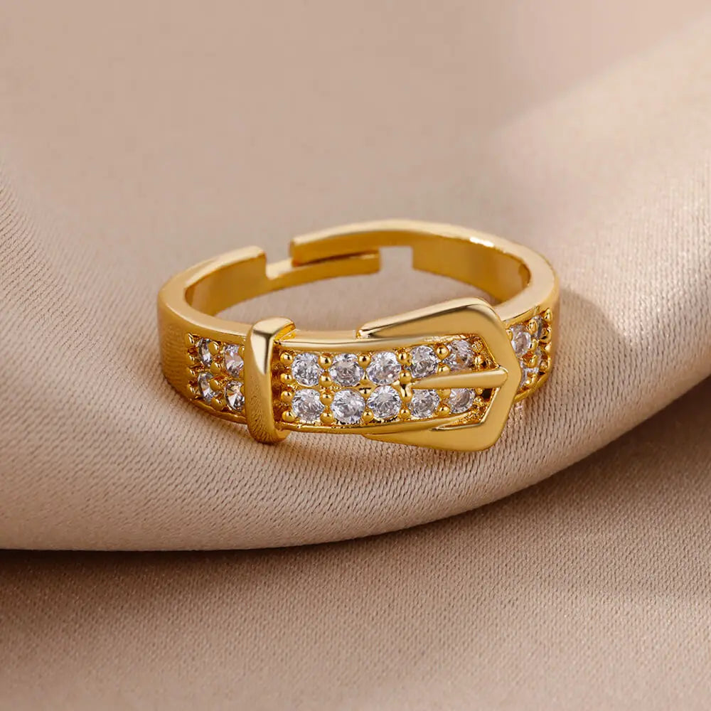 Stainless Steel Belt Rings For Women Zircon Adjustable Belt Finger
