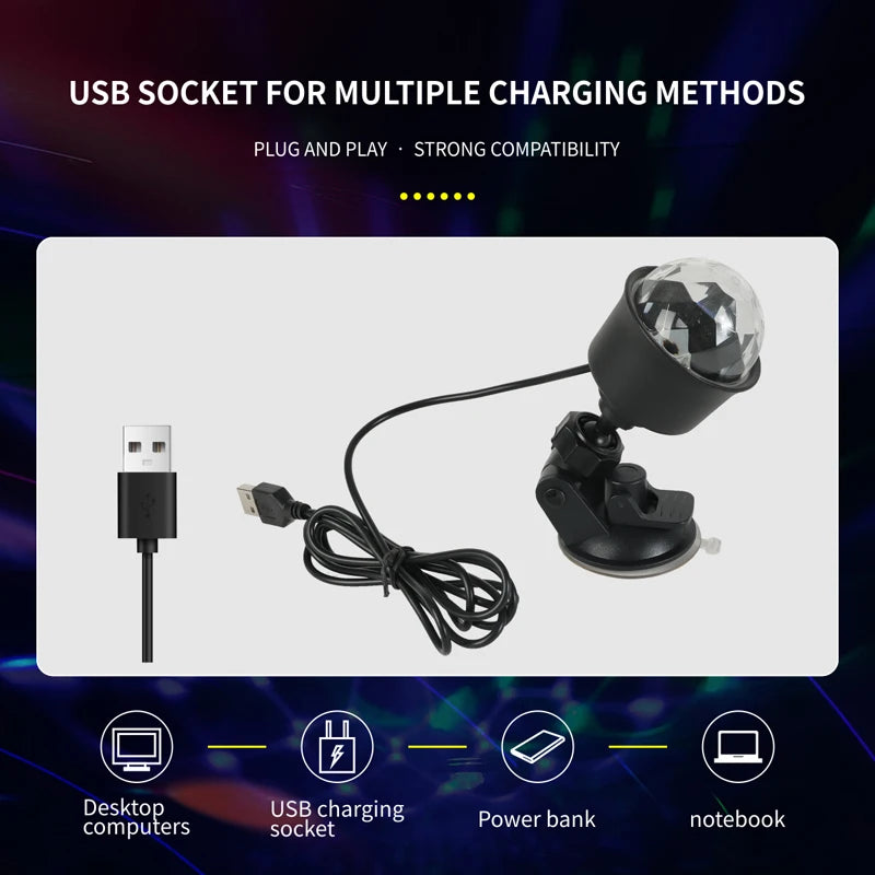 RGB LED Stage Disco Light Rotating DJ Ball Strobe Sound Control Magic