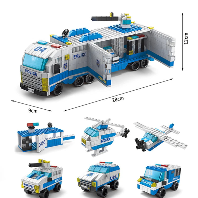 6in1 NEW Police Sports Car Fire Engineering Engine Mini Loader Truck