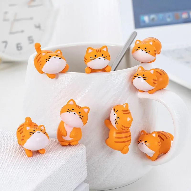 8pc Funny Cute Orange Cat Animal Car Decoration Pvc Craft Miniature