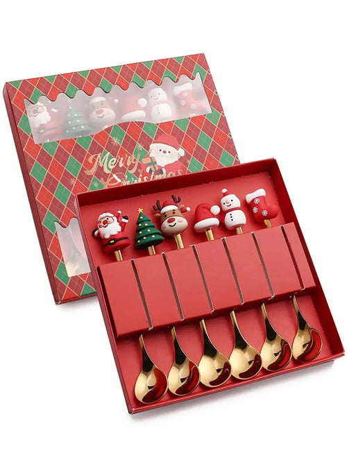 (2/4/6pc) Christmas Spoon and Fork Set Stainless Steel Creative