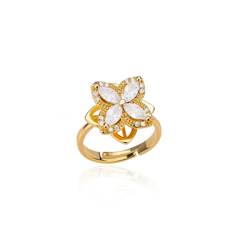 Spinner Zircon Heart Four Leaf Clover Rings For Women Stainless Steel