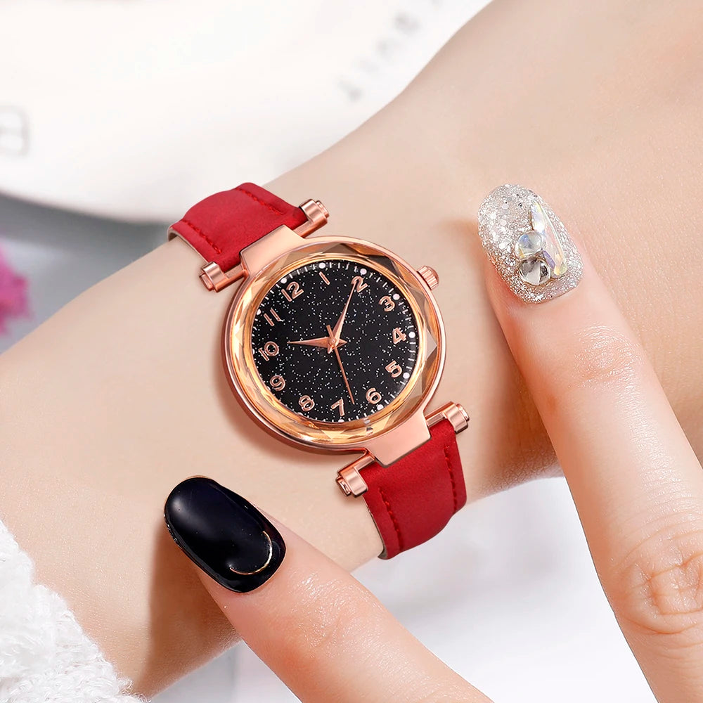 5/6 PCS/Set Red Women's Watch With Minimalist Elements Dial Quartz