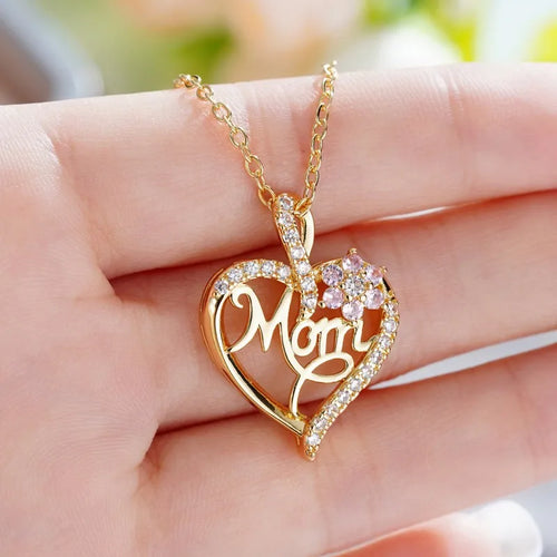 Elegant Style Heart shaped Pendant Necklace Hollow Design Mother's Day