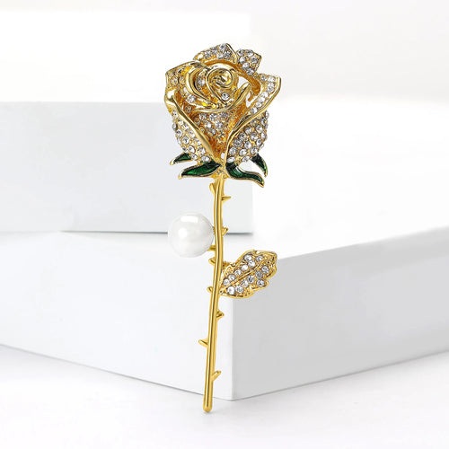 Classic Rhinestone Rose Brooches for Women Unisex Pearl Plant Pins