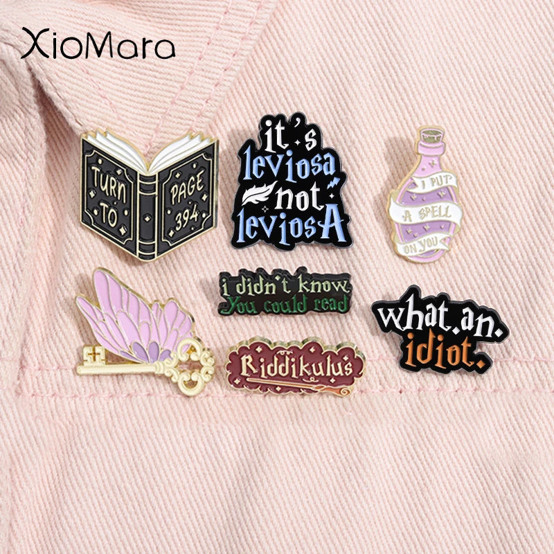 Fantasy Movies Magic Book Butterfly Key Enamel Pins Witch Wizard