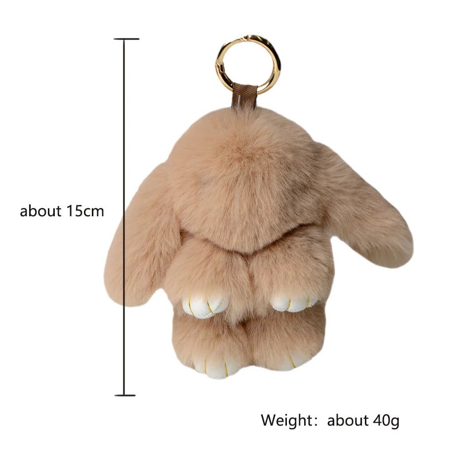 ZAKOL 15cm Fluffy Rabbit Fur Pompon Bunny Keychain Soft Cute Rabbit