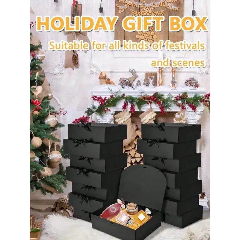 1/5pcs Black Gift Box With Lid, Deluxe Black Gift Box With Ribbon,