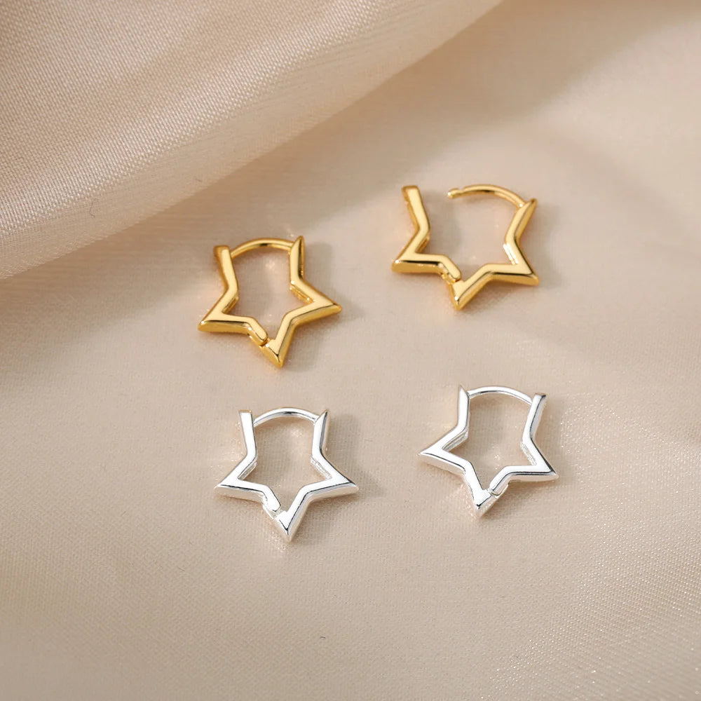 Stainless Steel Star Hoop Earings For Women 2024 Trend New In Luxury
