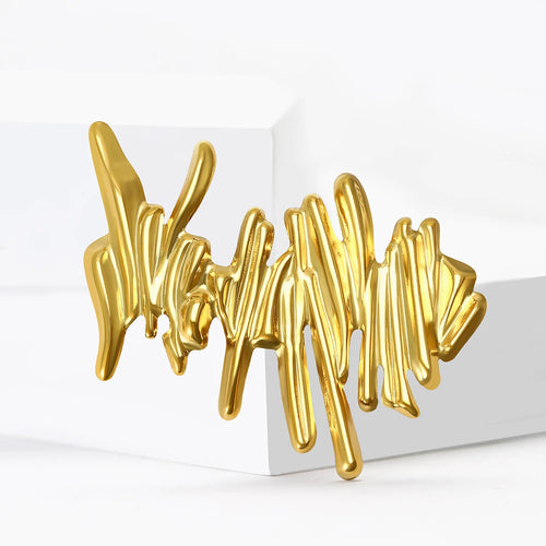 Stainless Steel Irregular Ring Brooches for Women Unisex Glossy