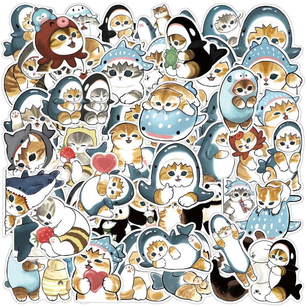 10/30/50pcs Funny Kawaii Cat Aesthetic Stickers Cute Cartoon Decal