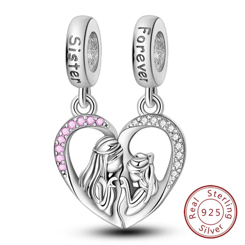 Original 925 Sterling Silver Heart Love Charms Beads Pendant Fit