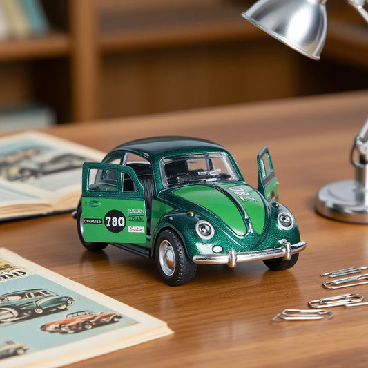 1:36 Retro Green Cute Beetle Alloy Model Car, Pull-Back Mechanism,