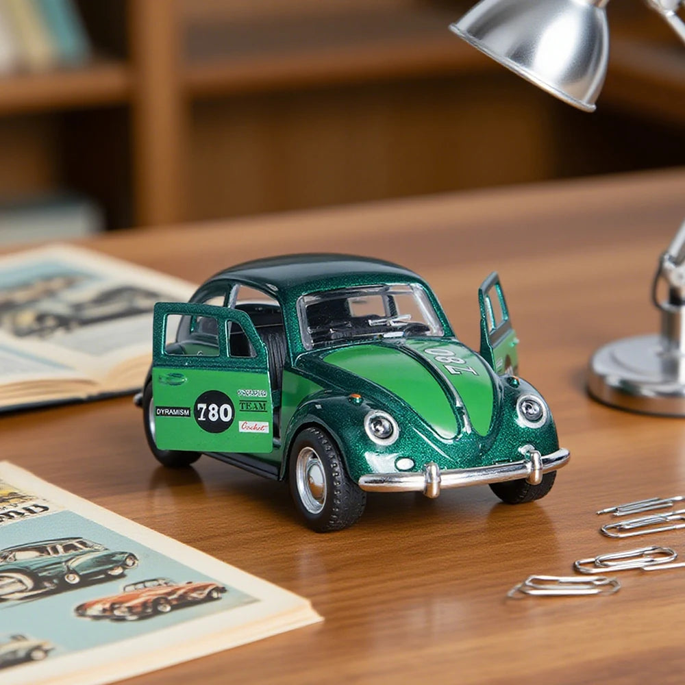 1:36 Retro Green Cute Beetle Alloy Model Car, Pull-Back Mechanism,