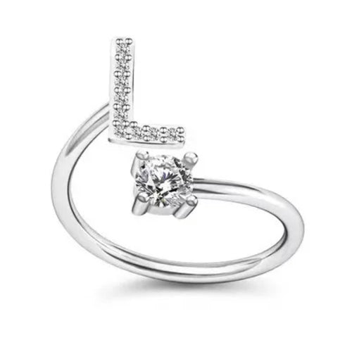 LATS Zircon Initial A-Z Letter Rings for Women Girl Adjustable Opening