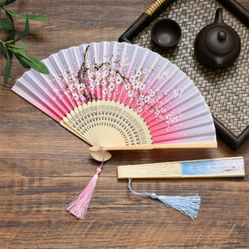 Retro Style Folding Fan Female Japanese Pattern Retro Cloth Art Craft