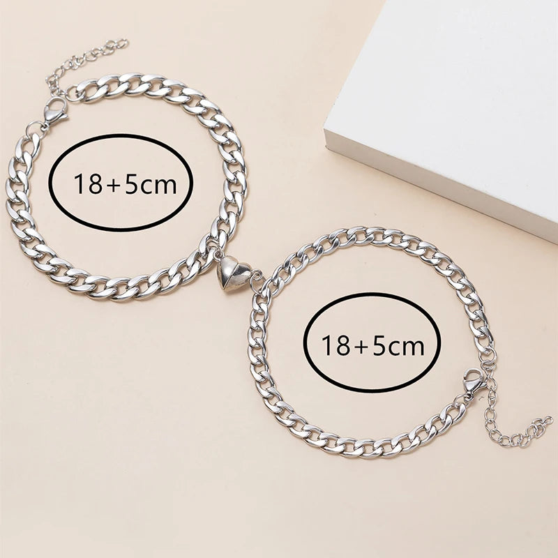 2Pcs/set Magnet Couple Bracelets Heart Attraction Bracelet Stainless