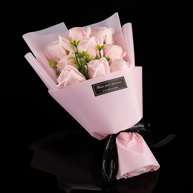 9 Heads Soap Flower Rose Bouquet Artificial Flower for Christmas