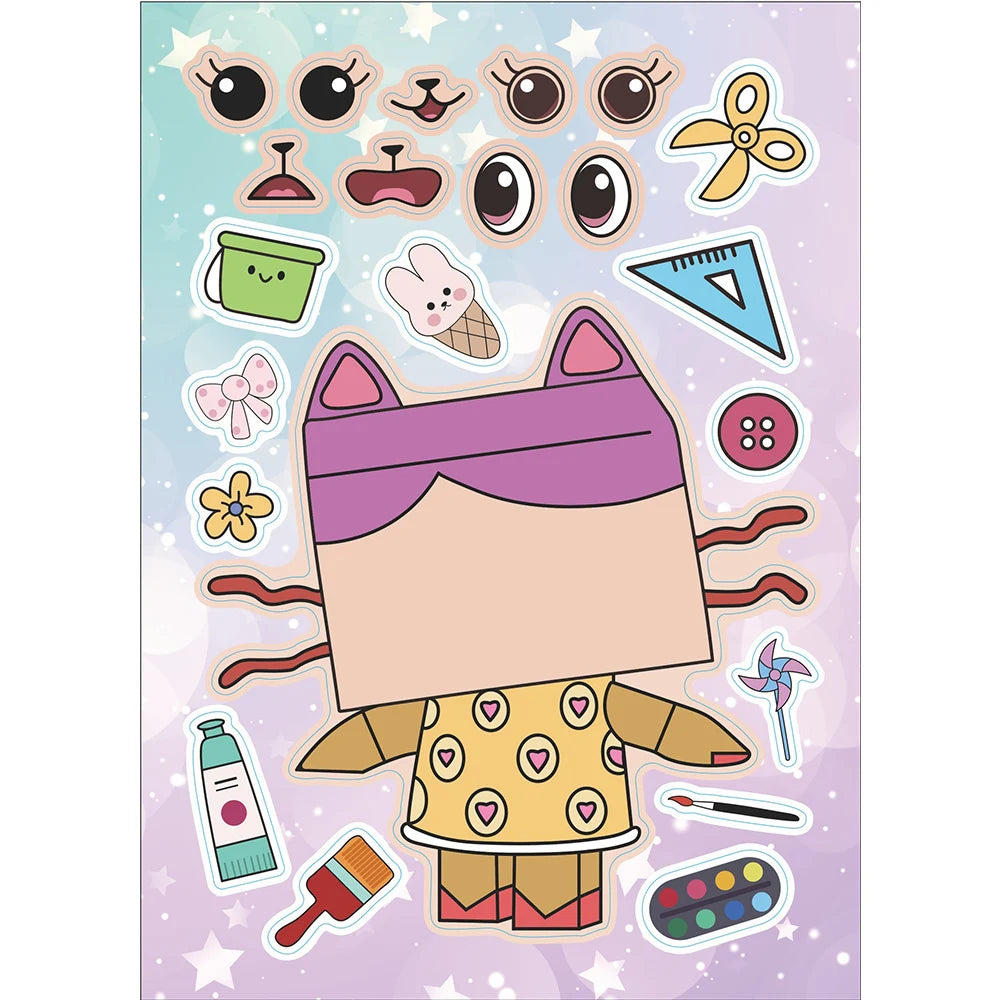 6/12Sheets Gabby's Dollhouse Make A Face Puzzle Stickers Kids Make