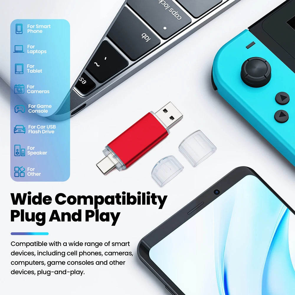 High speed TYPE C 2in1 USB flash drive 128GB 64GB 32GB metal Pen drive