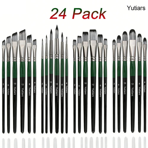 Yutiars Professional Artist Paint Brush Set - 6/24 PCS, Nylon Bristles