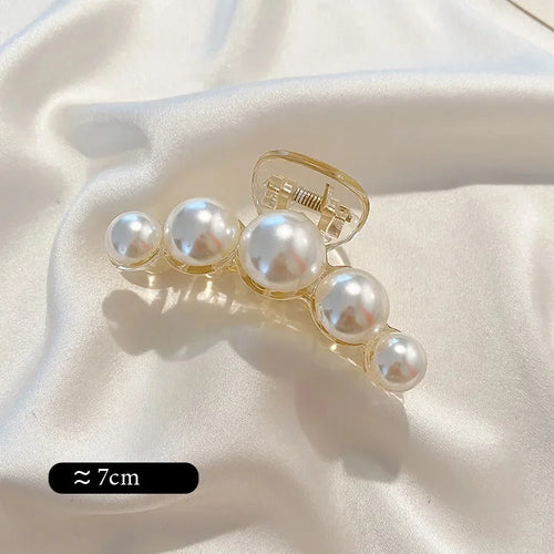 Vintage Pearl Clips Set Large Claw Korean Ponytail Big Barrettes Jaw