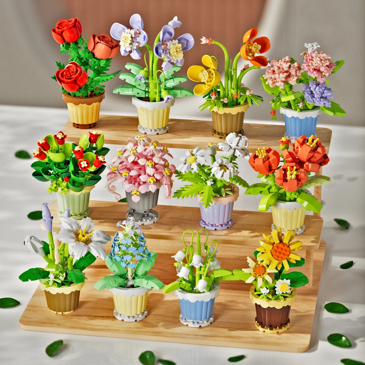 Potted Building Blocks Simulate Succulent Flower Bouquets, Creative
