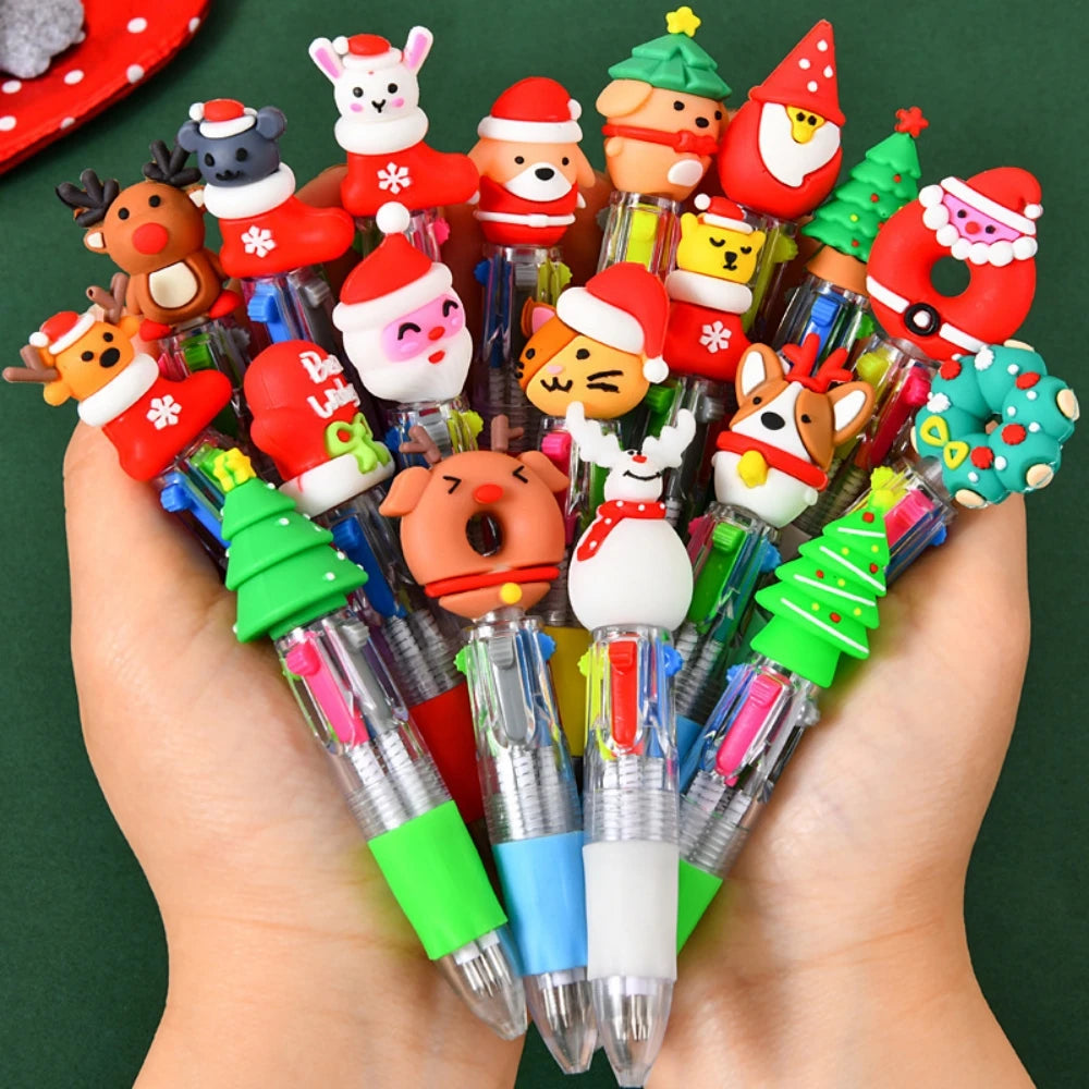 5-30Pcs Cute Christmas Theme Pattern Four-color Pen for Christmas