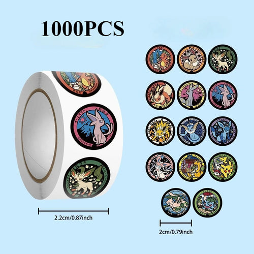 500/1000PCS Pokemon Pikachu Roll Stickers Cartoon Scrapbook Phone Gift