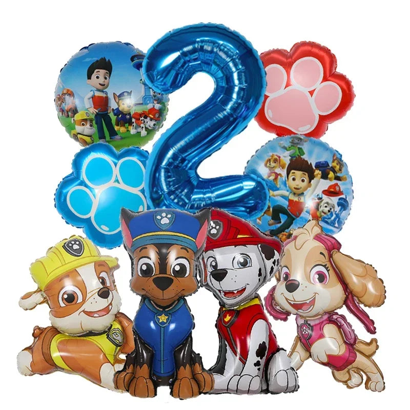 9pcs Cartoon Paw Patrol Theme Foil Balloon Number Balloon Childrens